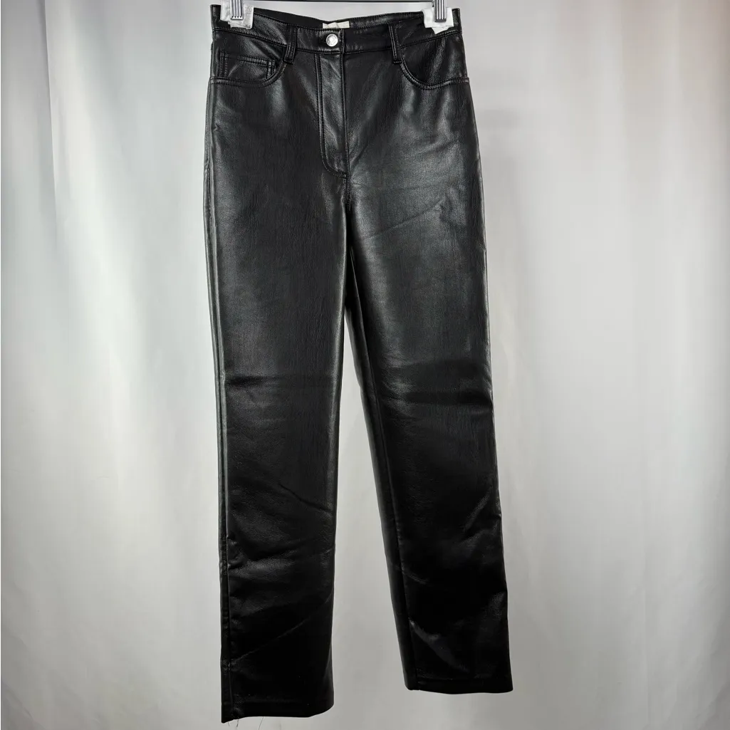 Aritzia Wilfred Melina Straight Leg Vegan Leather Pants in Black Size 4 - Image 4
