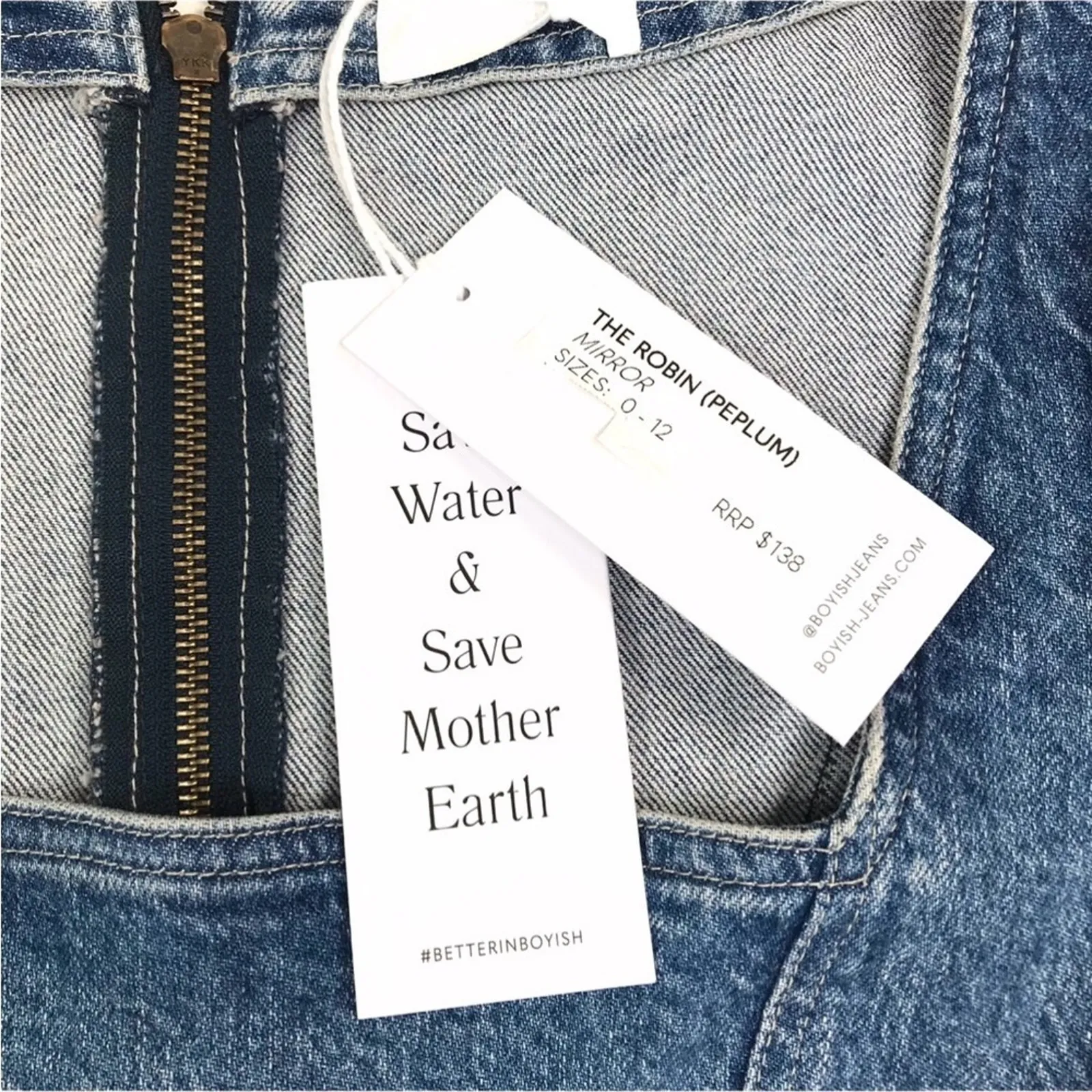 BOYISH Denim Dress Sz 4 Peplum Stretch Puff Organic Coquette Preppy Feminine NWT - Image 7