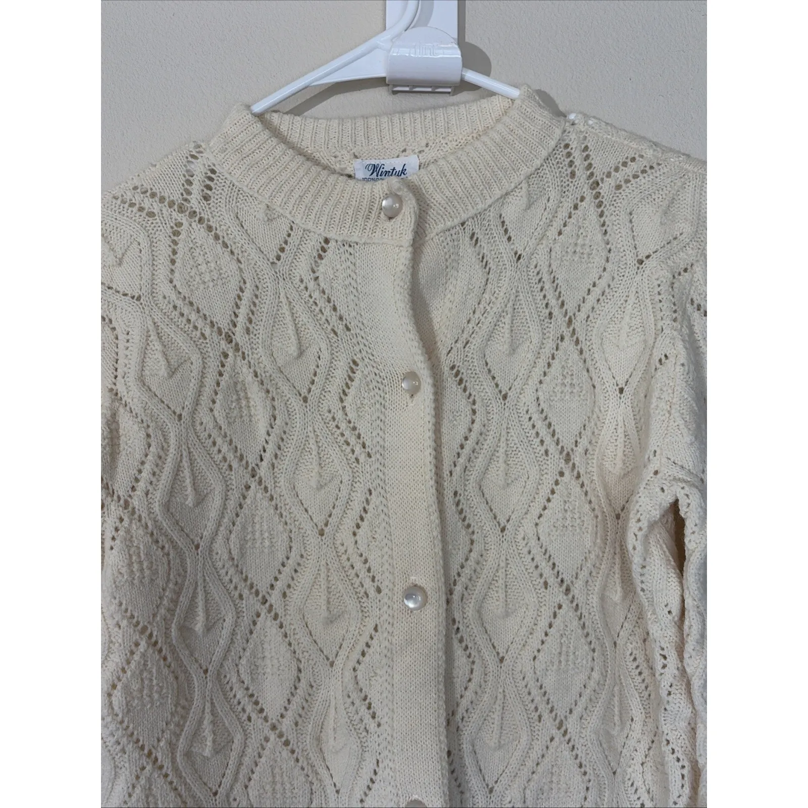 Vintage VTG Wintuk Ivory/Pale Butter Yellow‎ Knit Button Front Cardigan Sweater Yellow Size undefined - Image 4