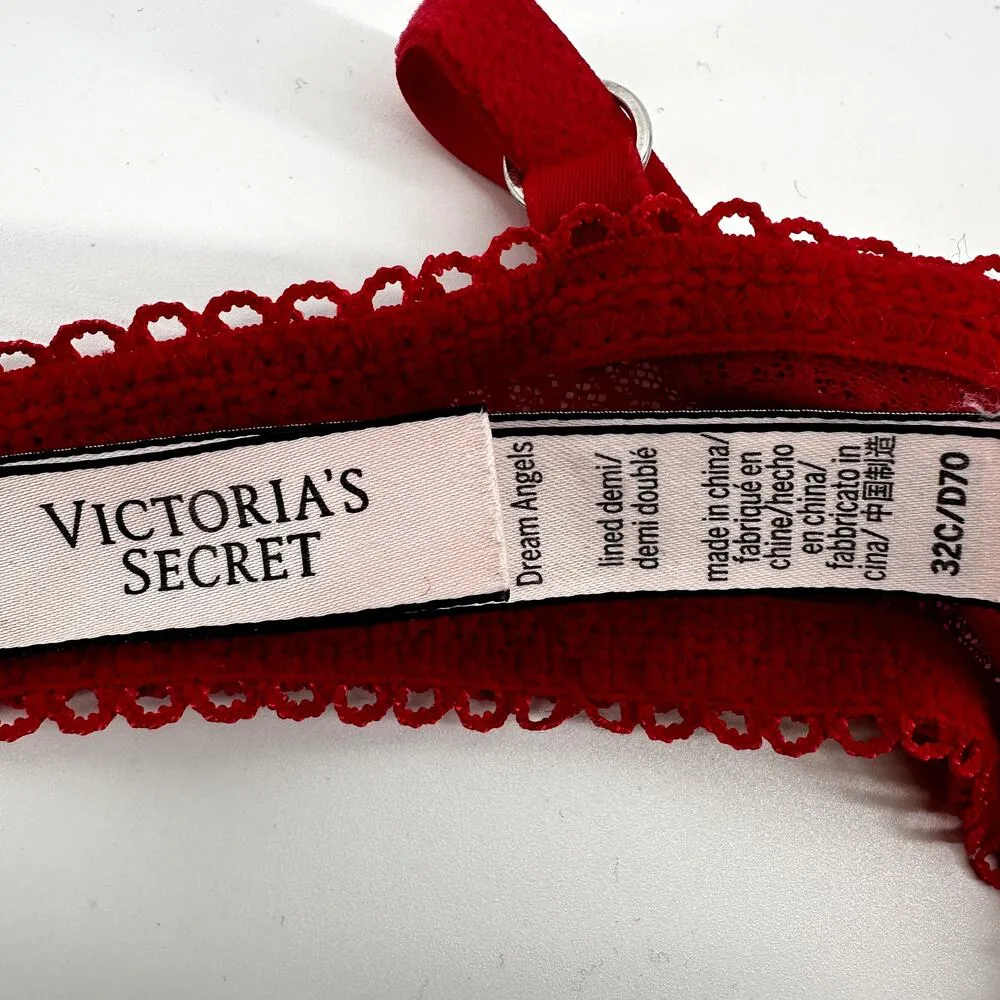 Victoria's Secret Dream Angels Lined Demi Bra Floral Lace Underwired Red 32C - Image 2