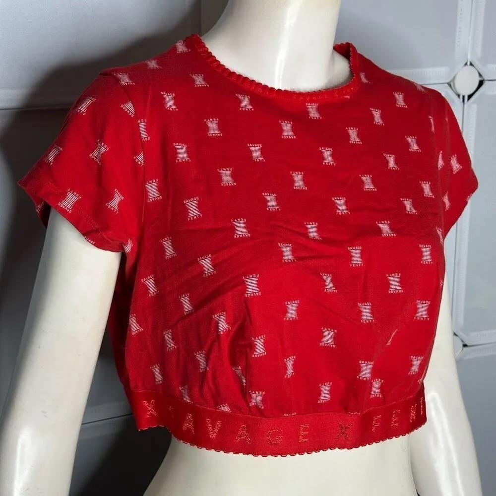 SAVAGE X COTTON JERSEY CROP TEE GOJI BERRY RED X PRINT Size 2X - Image 9