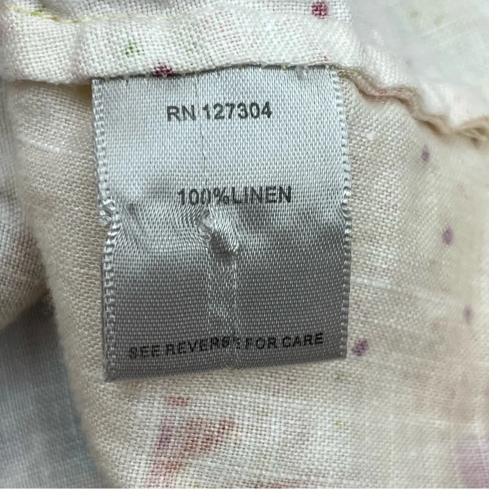 John Mark Large Patchwork Floral 100% Linen Tunic Top Hi Low Hem Flutter Sleeves - Image 3