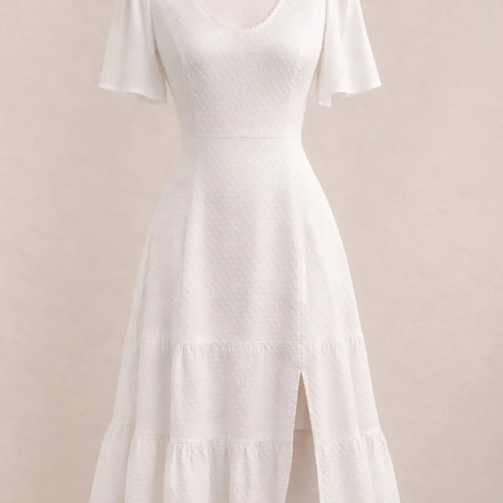 NWT Rihoas White Swiss Dot Tiered Midi Dress Small Cotton Cottagecore Coquette - Image 2