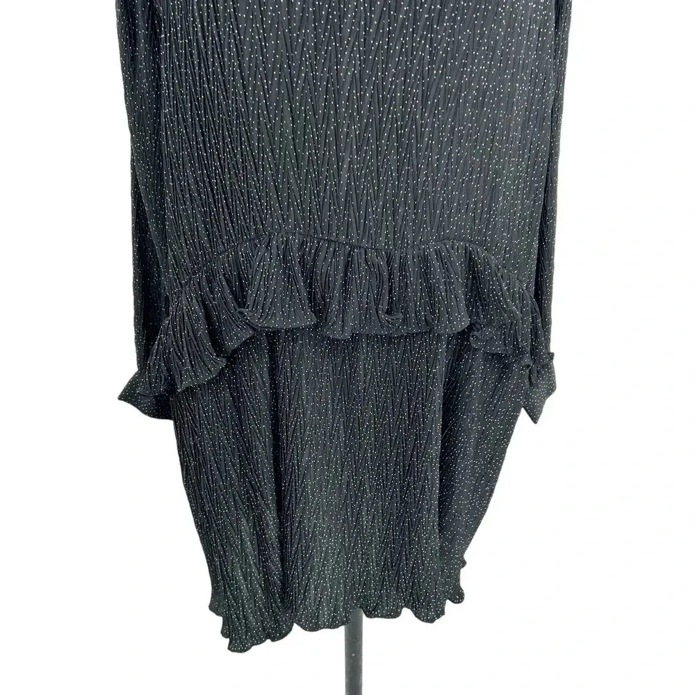 Zara Micro Dot Pleated Tiered Mini Dress‎ Black Size Medium - Image 5