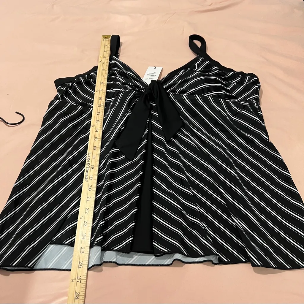 Evans Black Stripe Print Tankini Top Womens Size 26 PLUS Flyaway Print V Neck Black - Image 16