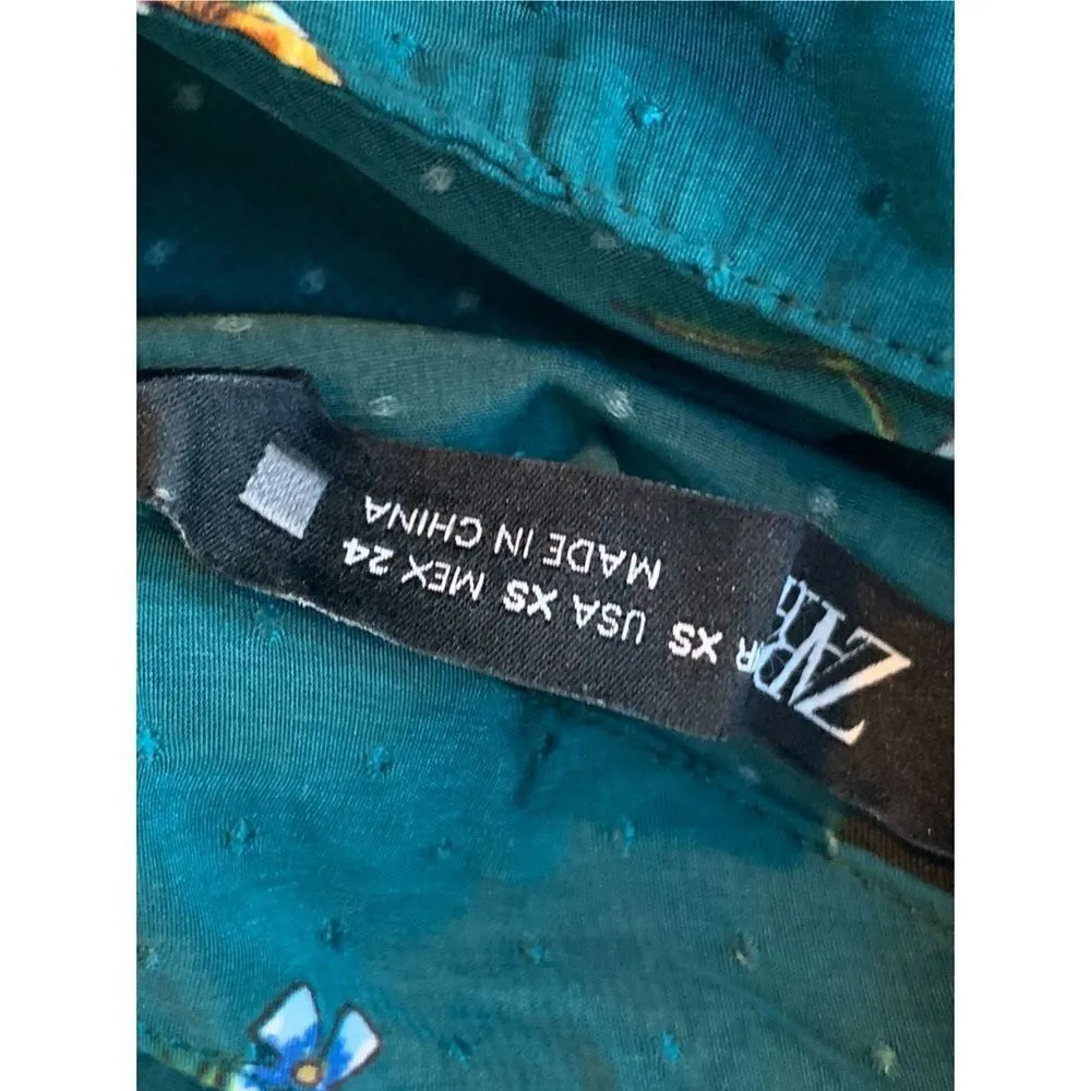 ZARA Retro Vintage Deep Emerald Green Floral Print Mini Dress - Image 8