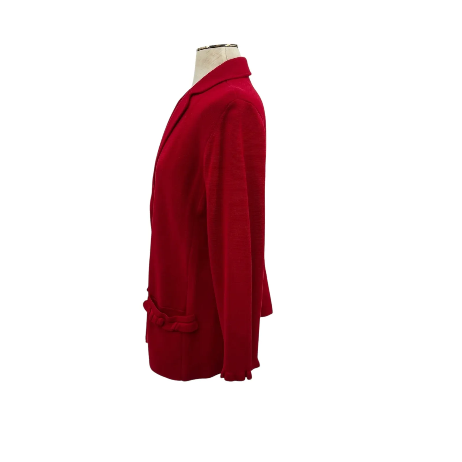 Talbots Knit Sweater Blazer Jacket Gold Buttons Ruffle Red Plus Size 1X - Image 6