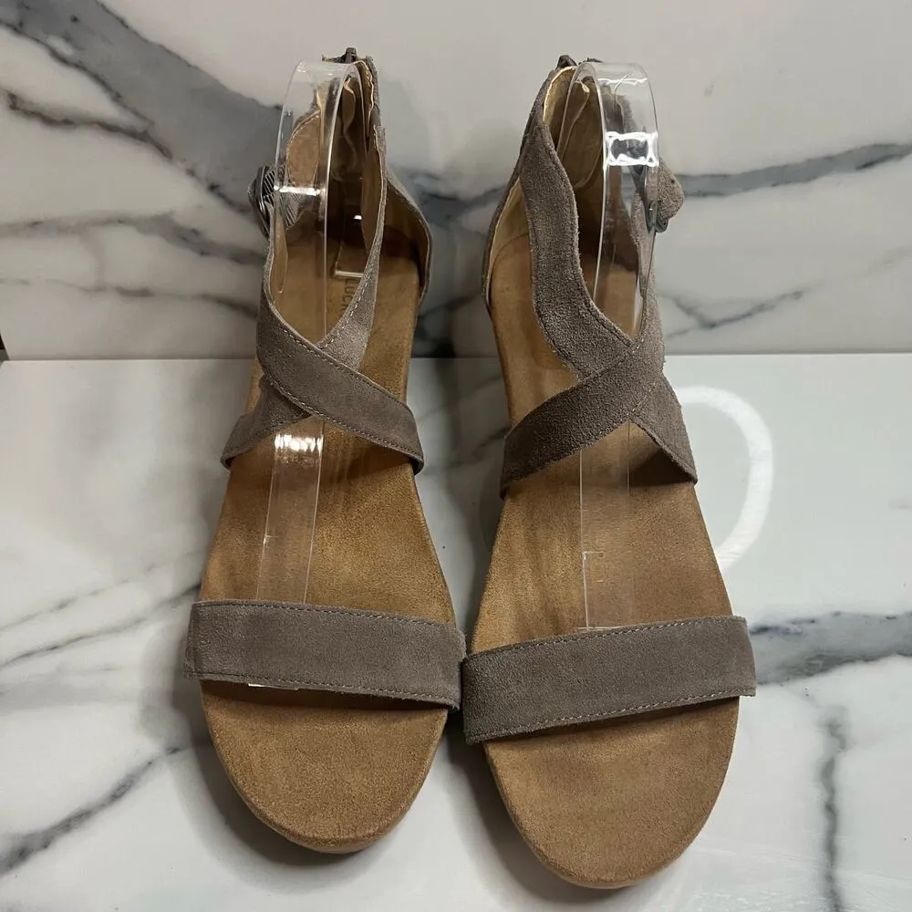 Lucky Brand | Women's Taupe Leather Neutral Strappy Wedge Kemadee Sandal Sz 9.5 - Image 2