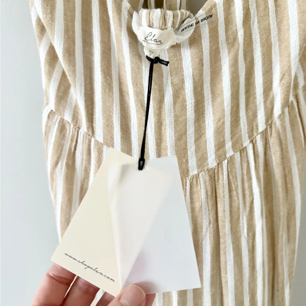 NWT Elan Curry Stripe Linen Blend Midi Dress in Tan and Cream Stripe Size M - Image 7