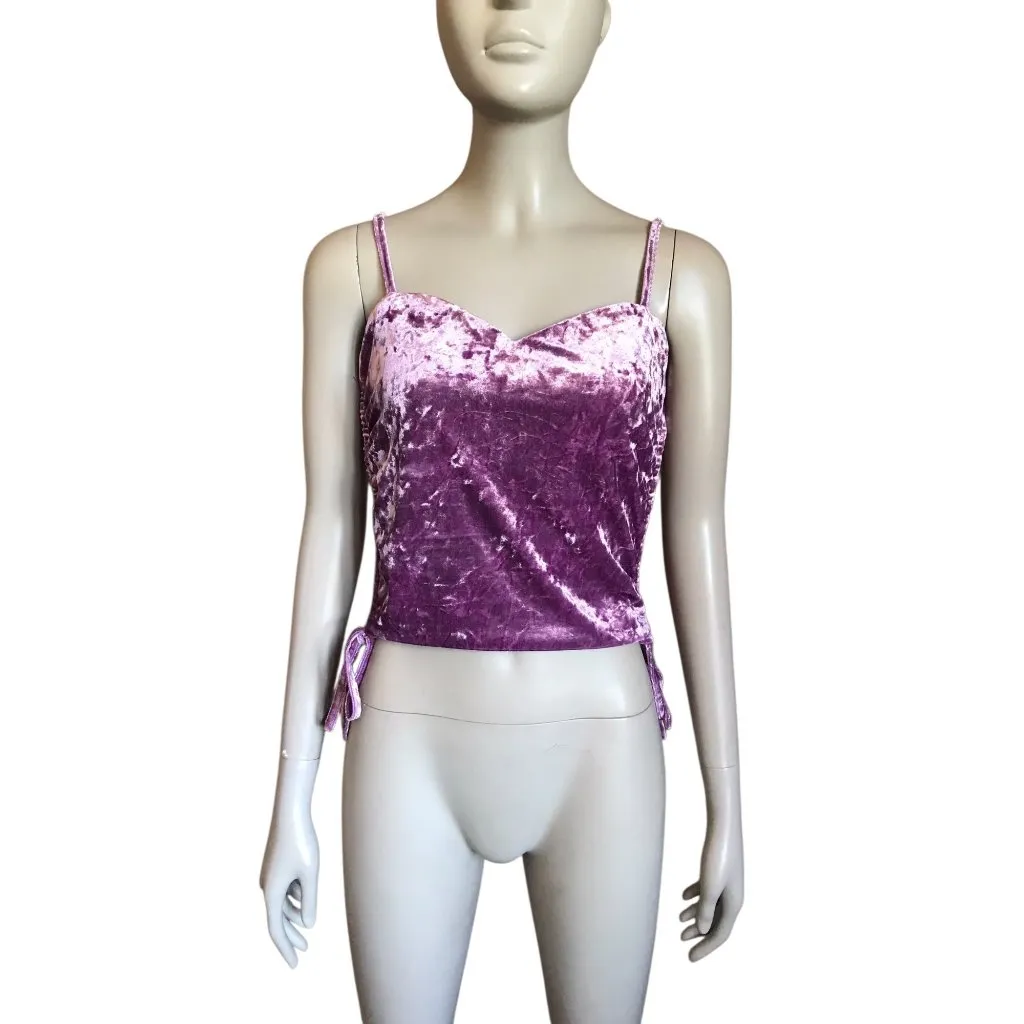 Nasty Gal Purple Velvet Lace Up Back Tank Top - Image 2
