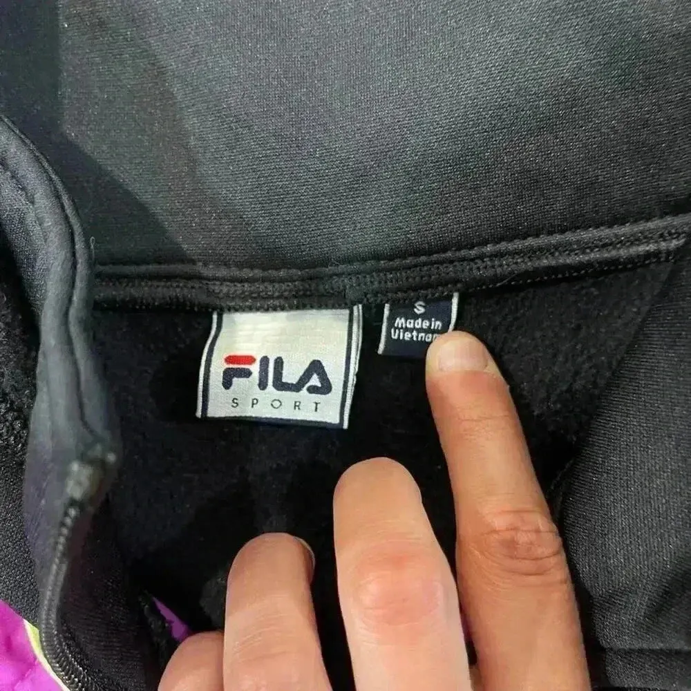 Fila Sport Black Purple Full Zip Slash Pocket Quilted Jacket Hoodie Womens Small - Image 3