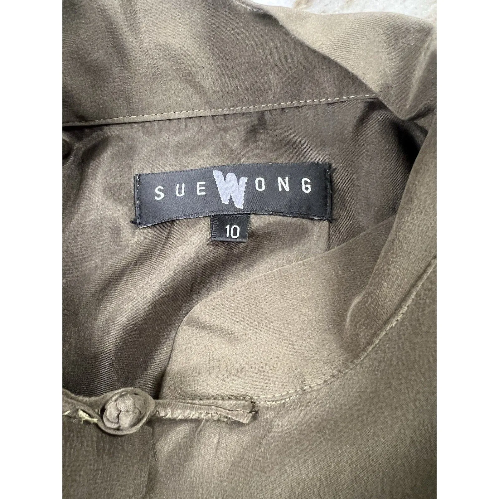 Sue Wong 100% Silk Olive Green Embroidered Flowers Kimono Duster Tunic Lined - Image 8