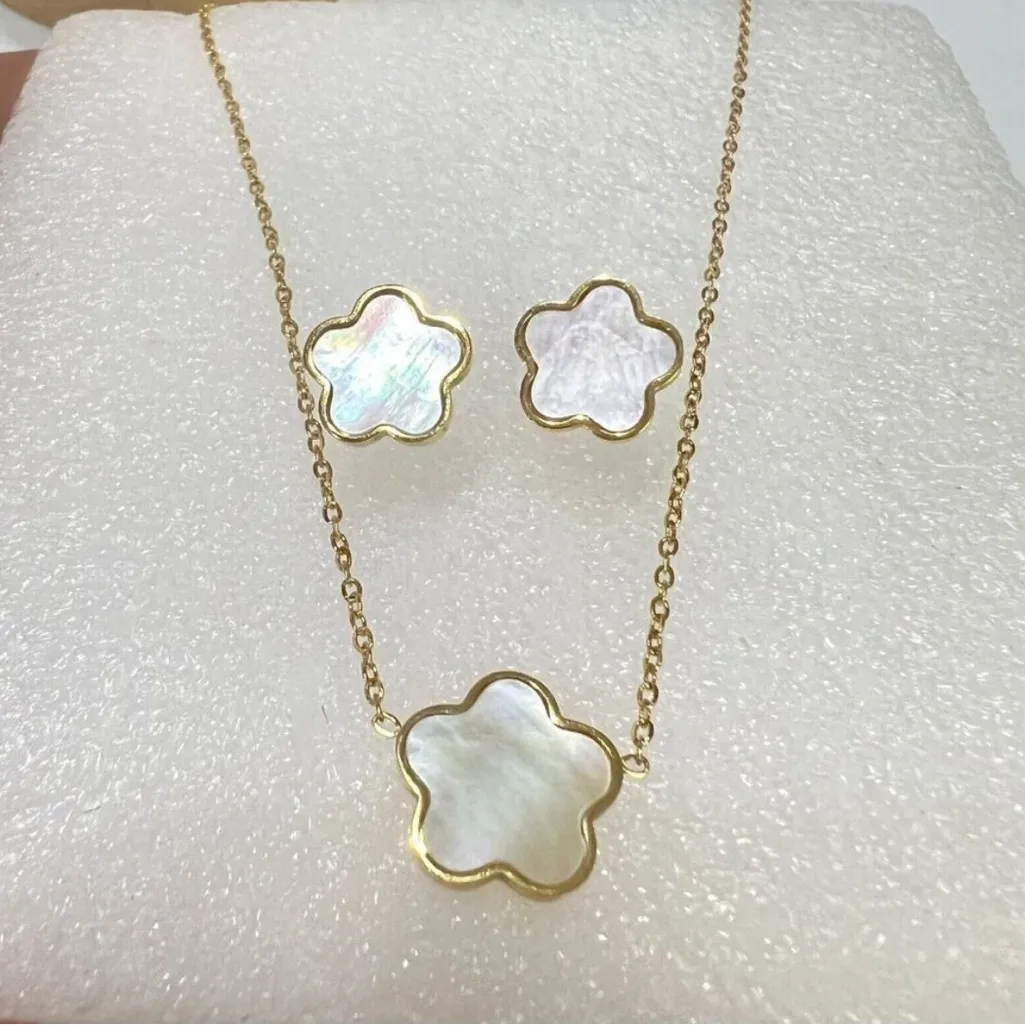 Gold filled over Stainless steel mothers of pearl clover necklace set jewelry - Image 8