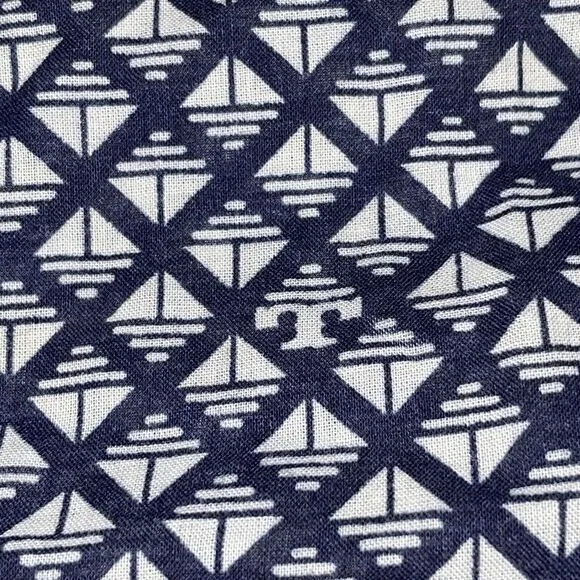 Tory Burch Blouse Top‎ Blue White Square Signature T Cotton Shirt Size 4 - Image 5