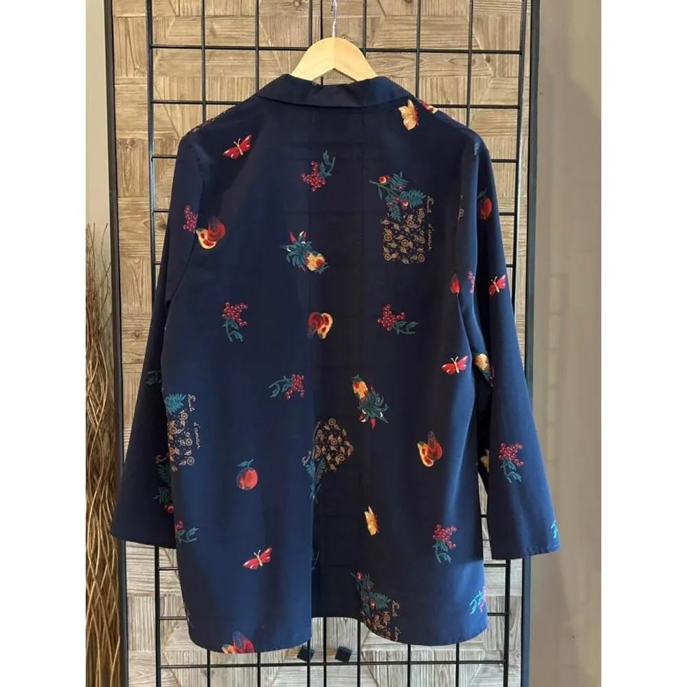 Vintage Maggie Sweet Womens Cardigan 1X Navy Blue Fruit Print Plus Size Size XL - Image 5