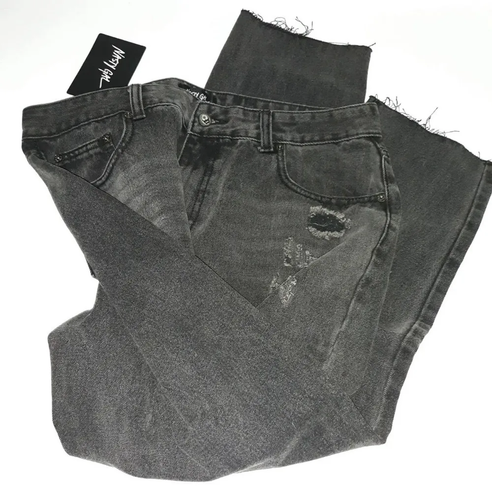Nasty Gal NWT High Rise Ripped Distressed Faded Black Raw Hem Denim Jeans Size 8 - Image 12