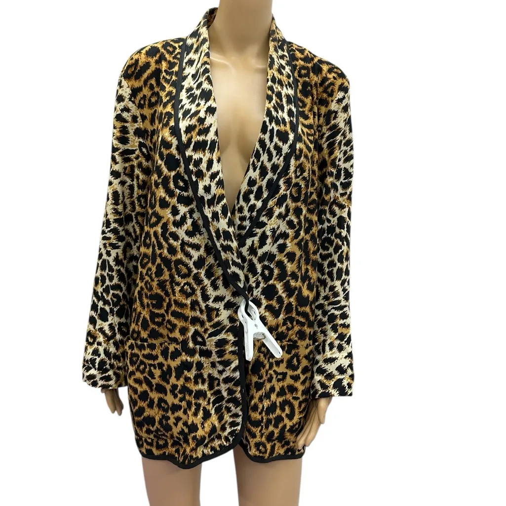 Vintage J Andrews Leopard Animal Print Lightweight Blazer Jacket with Pockets M Black Size M - Image 4