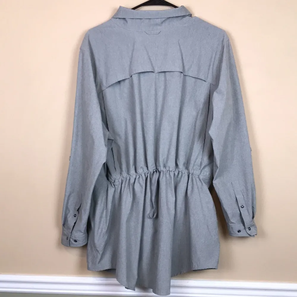 Duluth Trading Co Women’s Gray Stripes Utility Pockets Drawstring Tunic Shirt Size 1X - Image 9