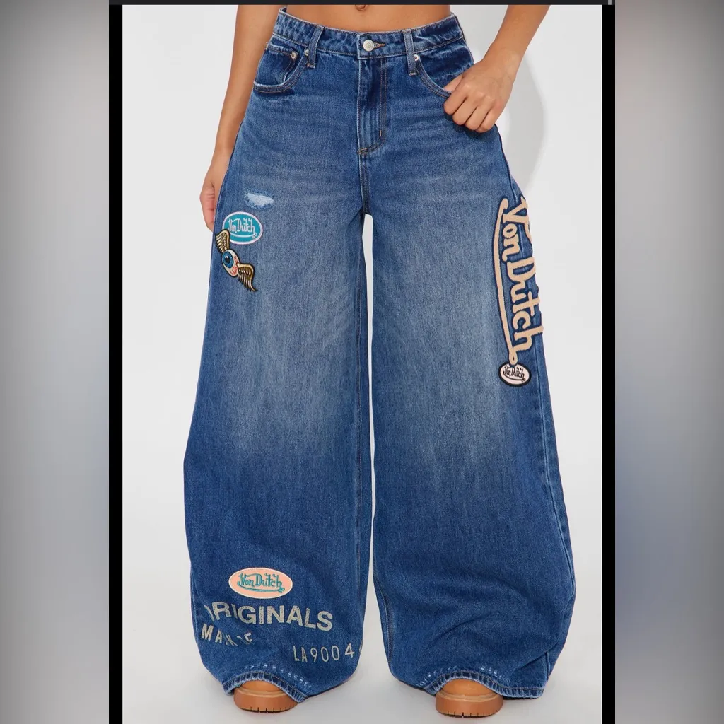 Von Dutch Blue Flare Wide-Leg Jeans - Image 3
