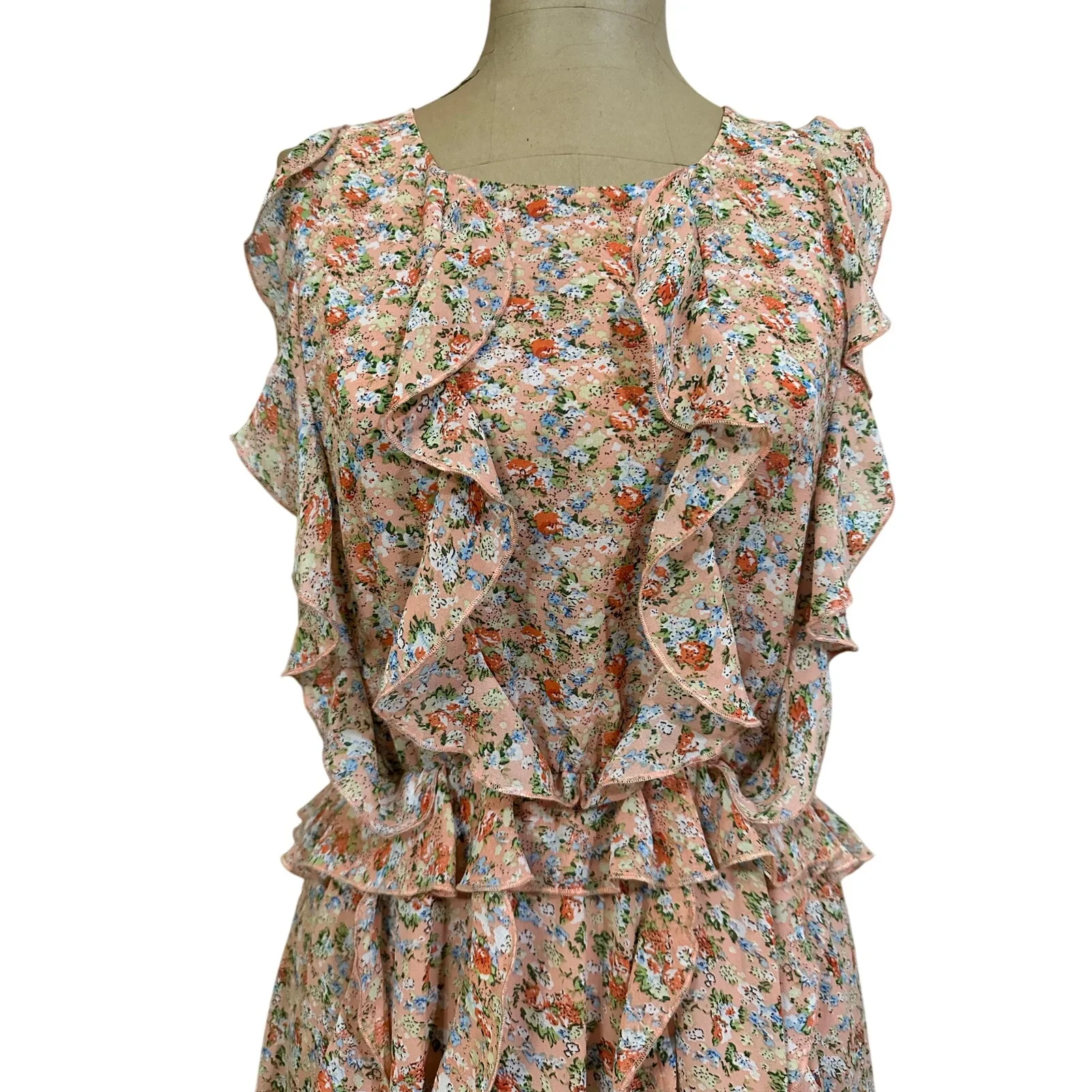 Sachin & Babi Mini Dress Senna Coral Dainty Floral Ruffle Sleeveless - Image 5