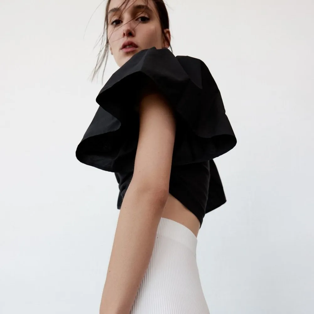 NWT ZARA RUFFLED CROP TOP BLACK BLOGGERS FAV SPECIAL EDITION SZ-M - Image 3