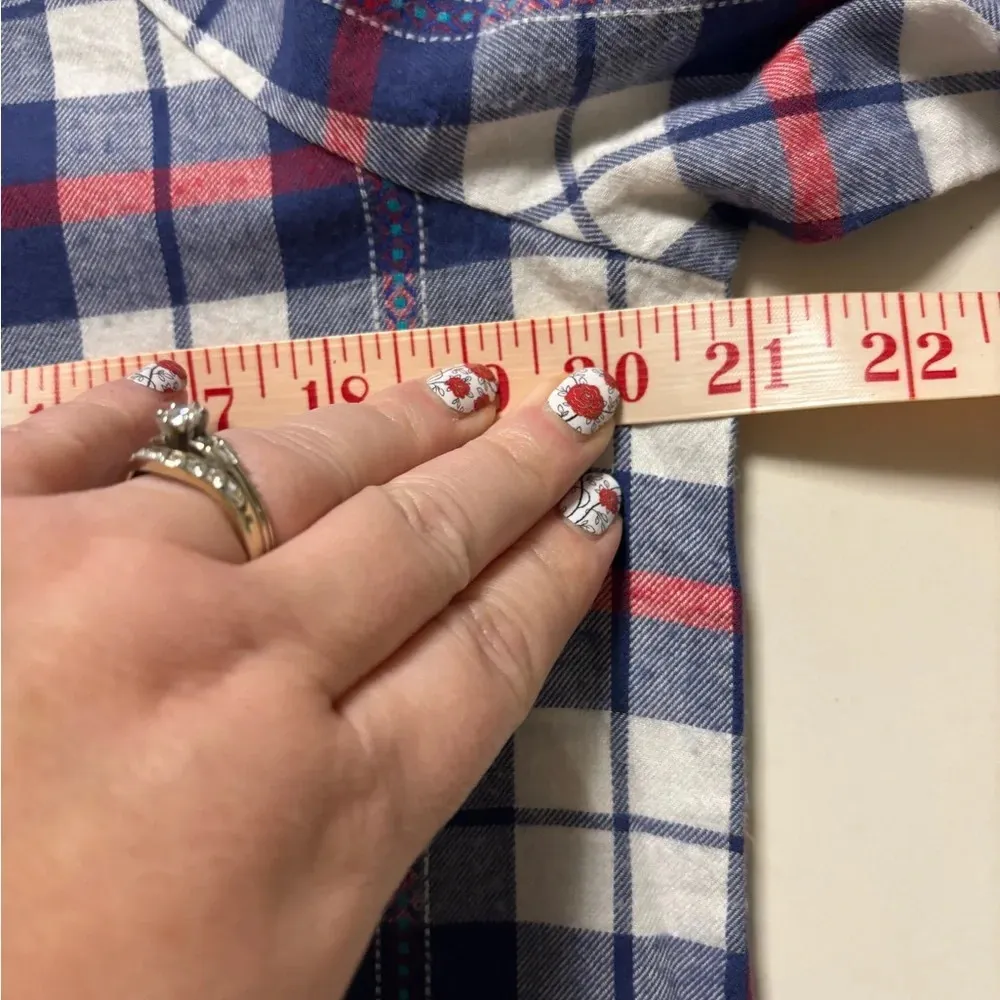 Aerie Flannel Cotton Blue and White Pullover Sweatshirt Size Medium Top - Image 3