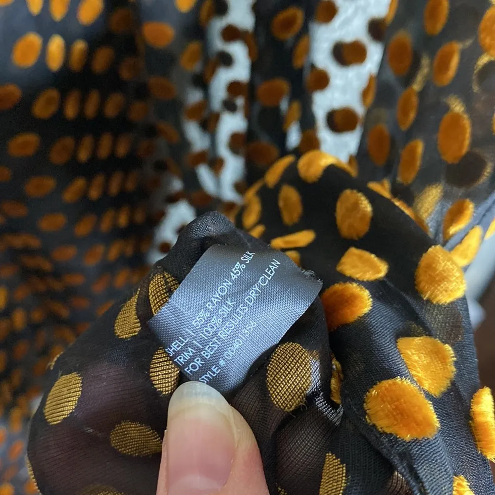 Club Monaco sheer silk blend blouse with velvet gold polka dots size S - Image 8