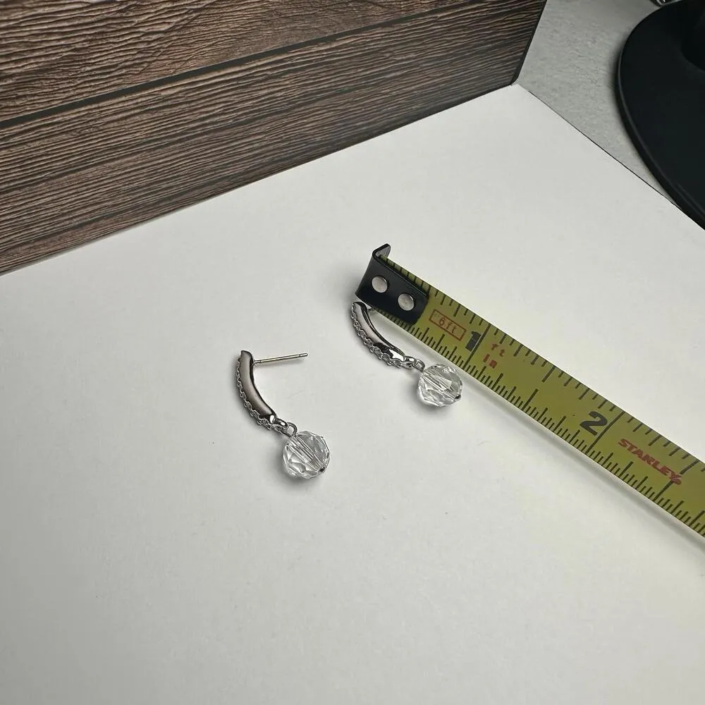 Swarovski Crystal Bead Silver Tone Pierced Earrings (Swan Signed) - Image 2