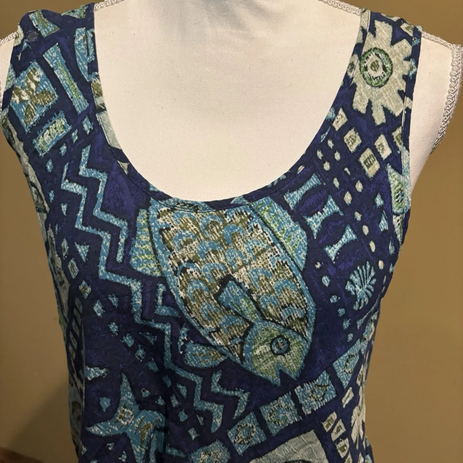 Jams World Anahola Bay Sleeveless Tank Top Women's Medium Blue‎ Green Tropical - Image 3