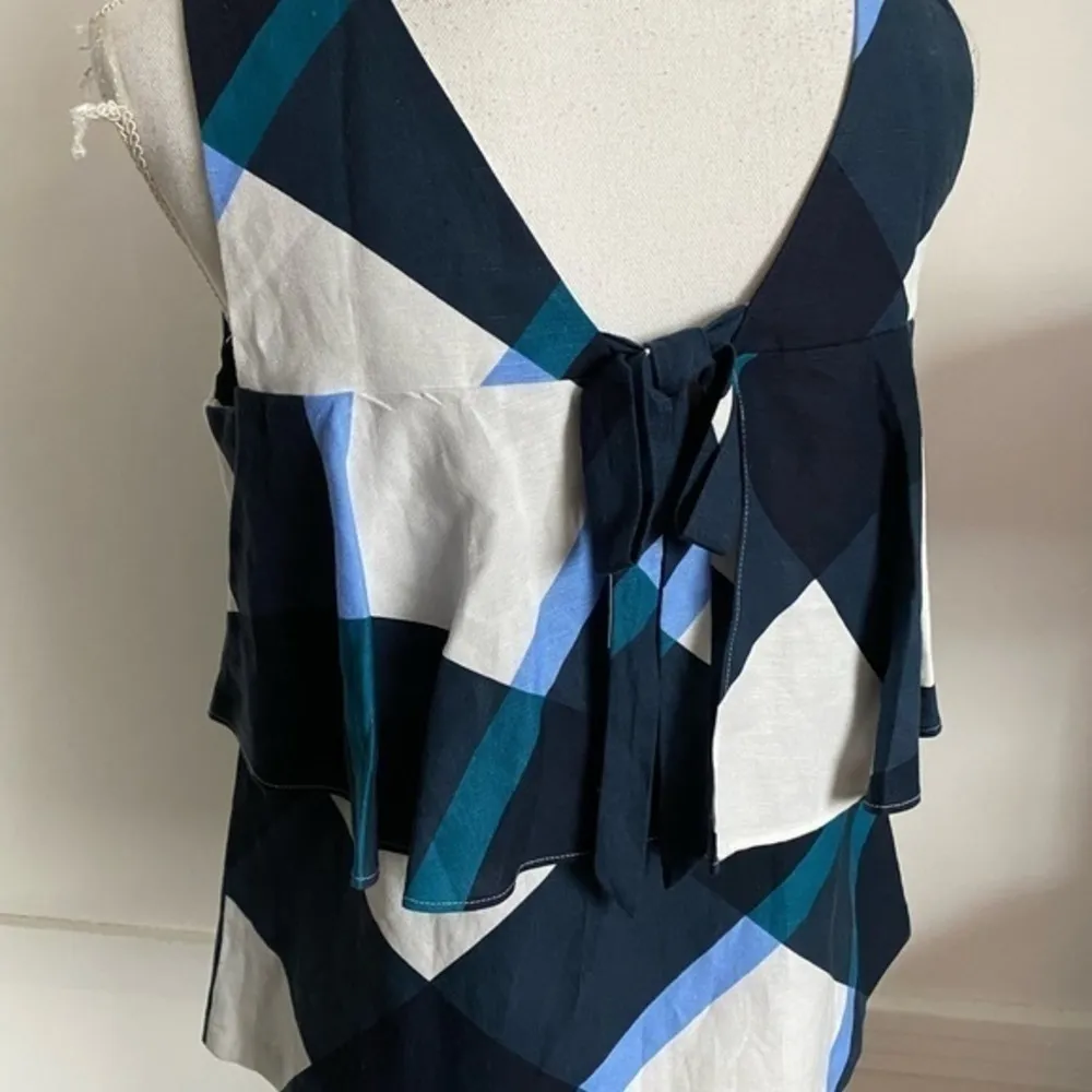 Ann Taylor • Navy White Patterned Linen Tank Top - Image 4