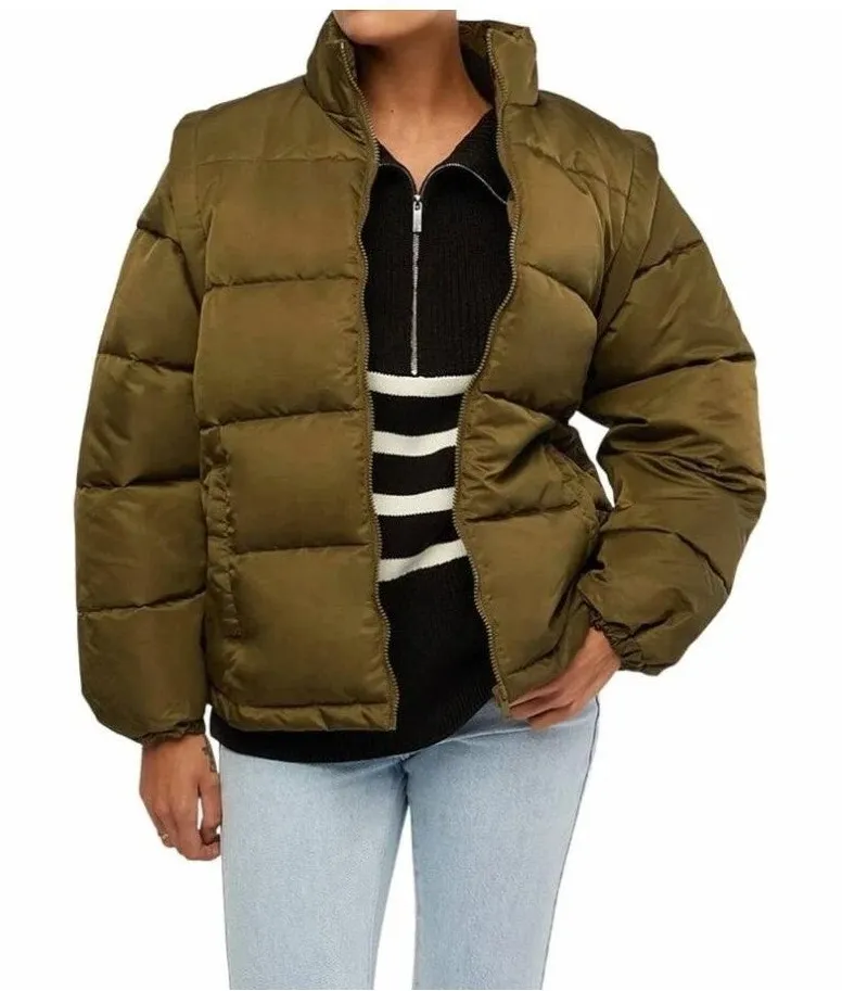 We Wore What Zip Off Sleeve Puffer Jacket Military Olive Size Medium NWT Stylish - Image 1