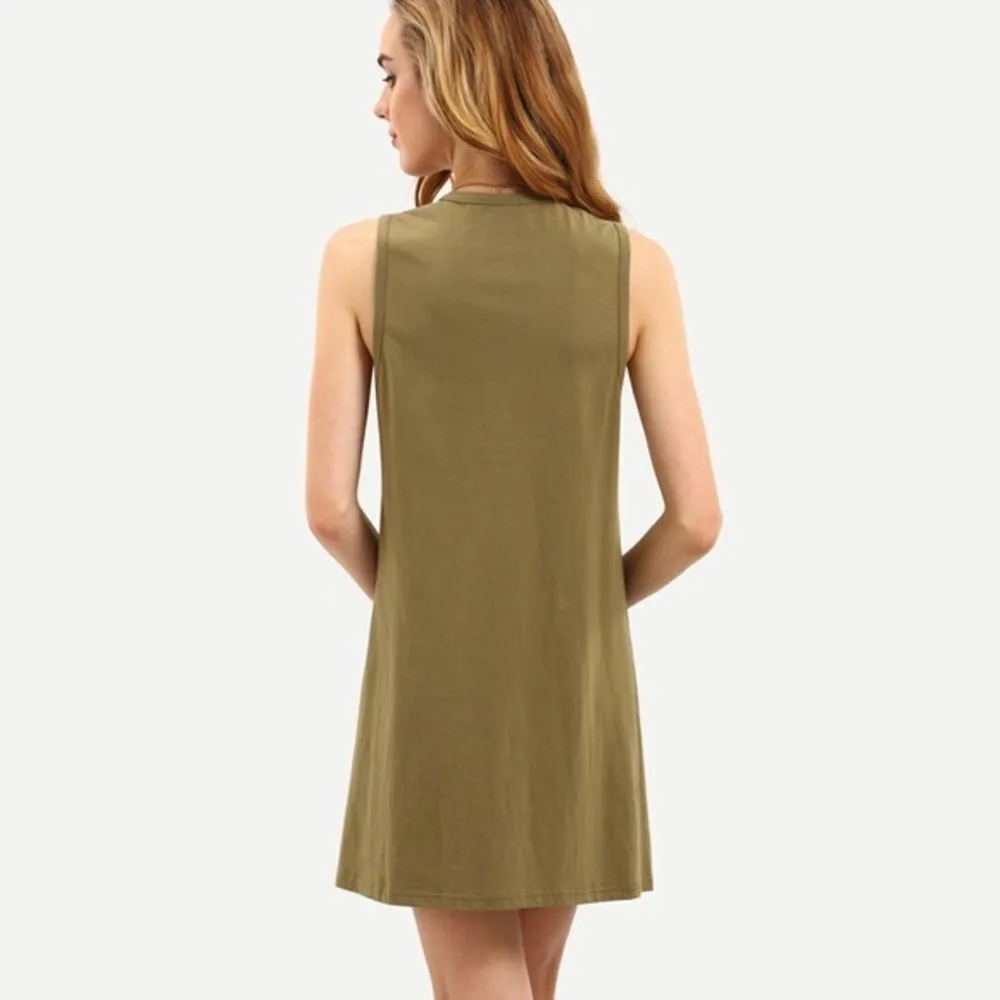 ✨Army Green Sleeveless Lace Up Vest Dress✨ Green Size L - Image 4