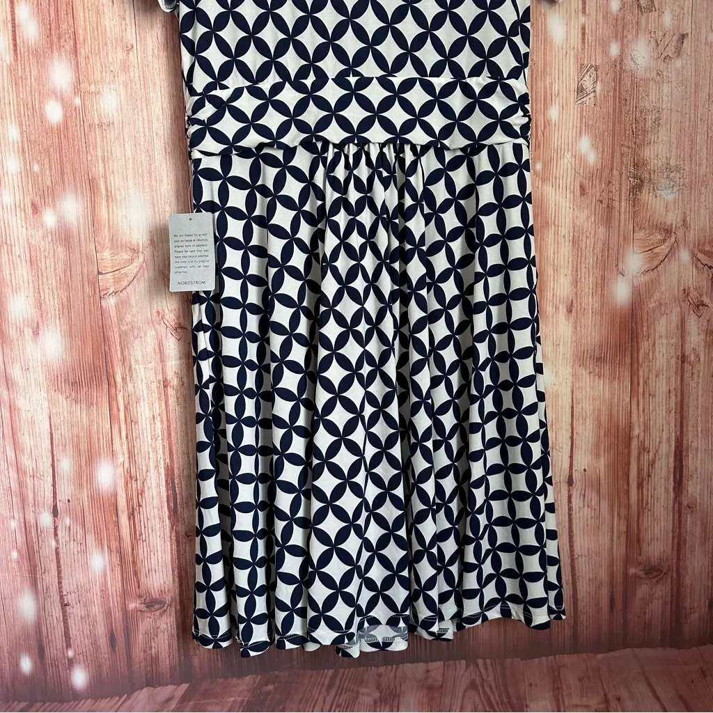 By Design Blue Retro Geo Print Mallory Short Sleeve Faux Wrap Dress Sz L - Image 13