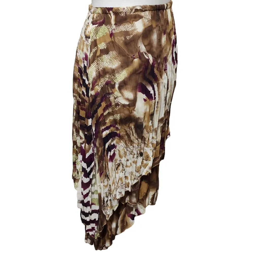 Sunny Leigh brown abstract animal print crushed layered midi skirt size small - Image 3