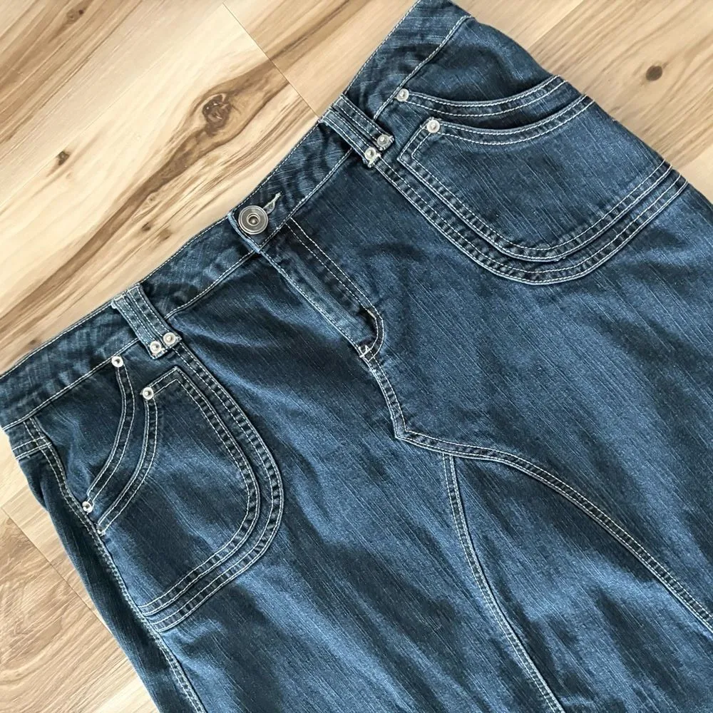 Cato Denim Midi Skirt Womens Size 16 Blue Aline Contrast Stitching Casual Retro - Image 3