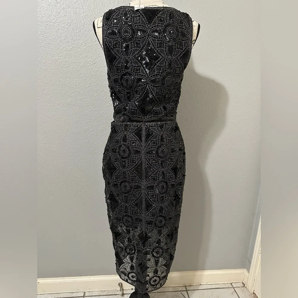 New 2-Piece Crocheted Sequin Crop Top and Pencil Skirt from express color black - Image 7