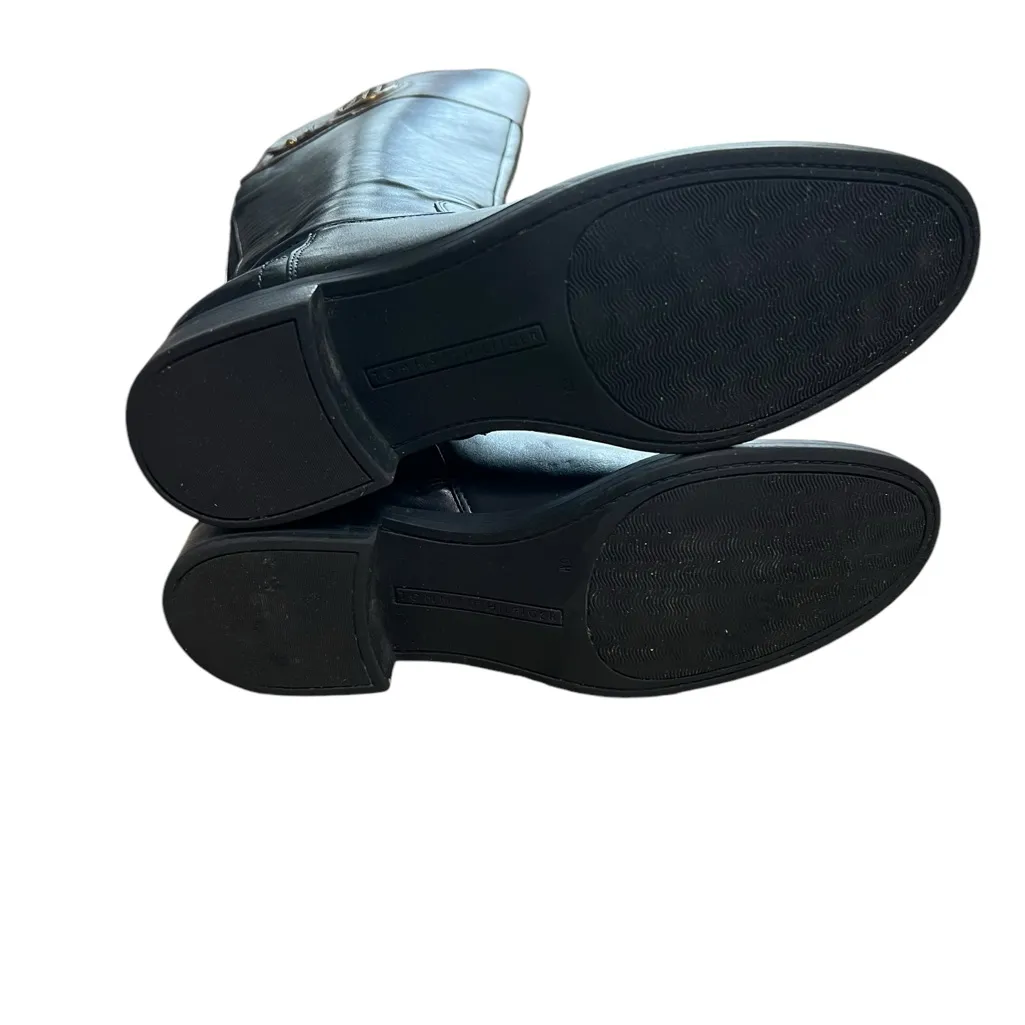 Tommy Hilfiger Women's Size 6 Flat Knee High Black Brown Riding Boots Vegan - Image 7