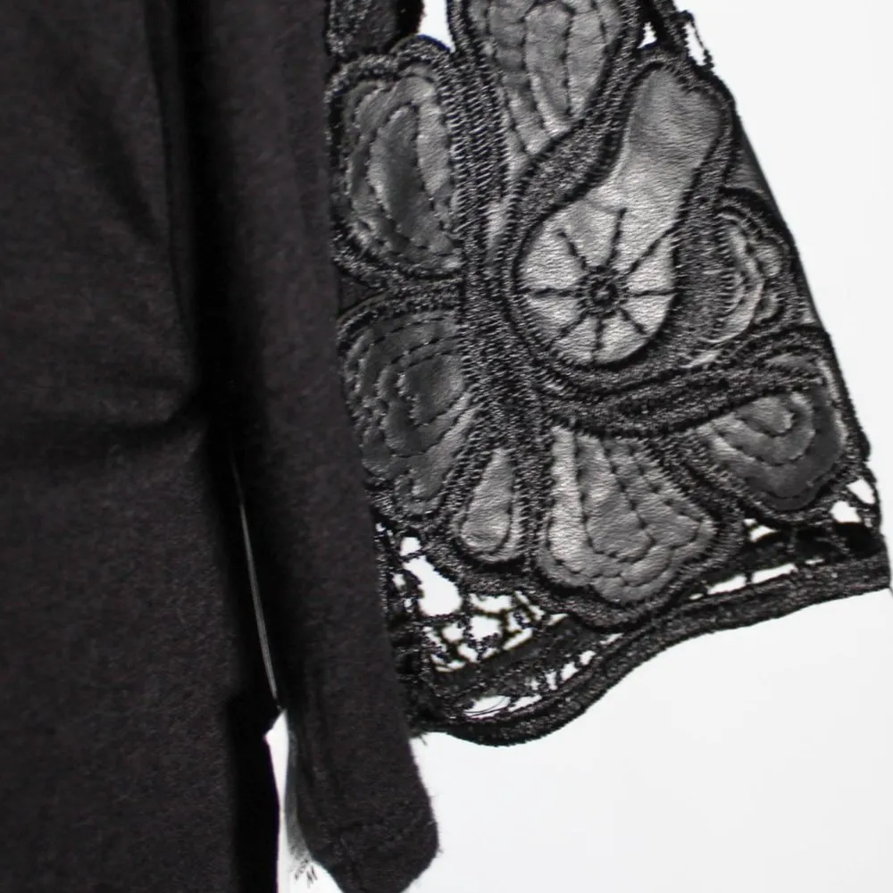 NWT Black High Low Top with Faux Leather and Lace Cap Style Sleeve - Image 6