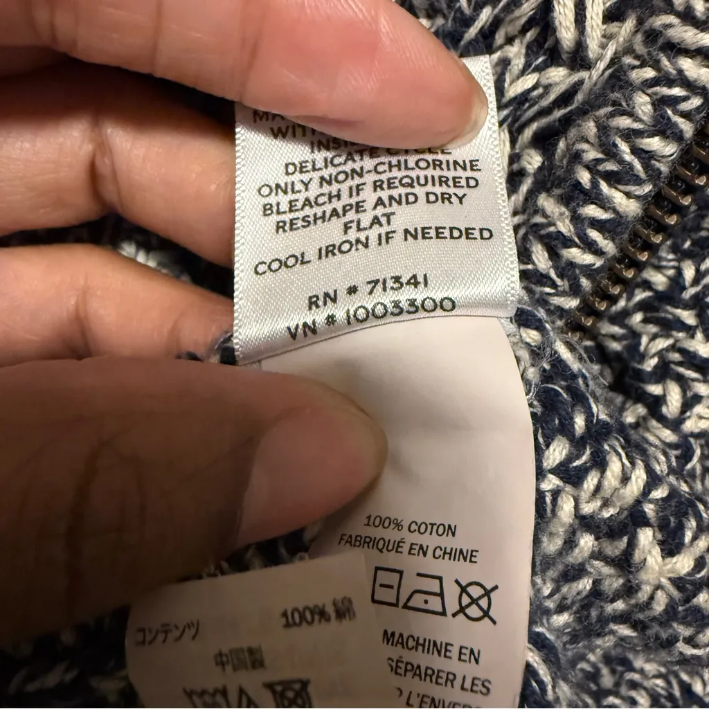 LLBEAN 100% Cotton Cable Knit Heathered Long Sleeve Hooded Cardigan w/ POCKETS M Blue Size M - Image 8