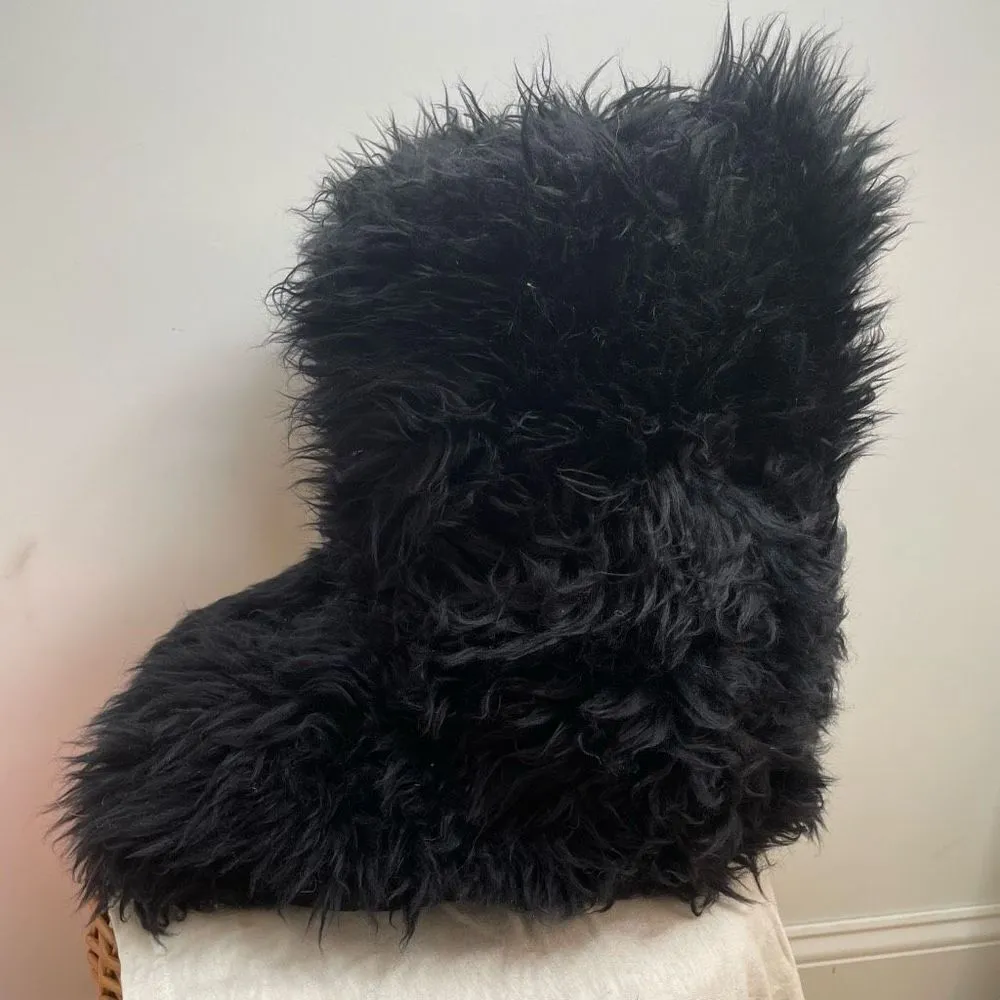 UGG Australia Tall Black Fluff Mama Boots 7 Shaggy Momma Wool‎ Fluffy Rare Y2K - Image 3