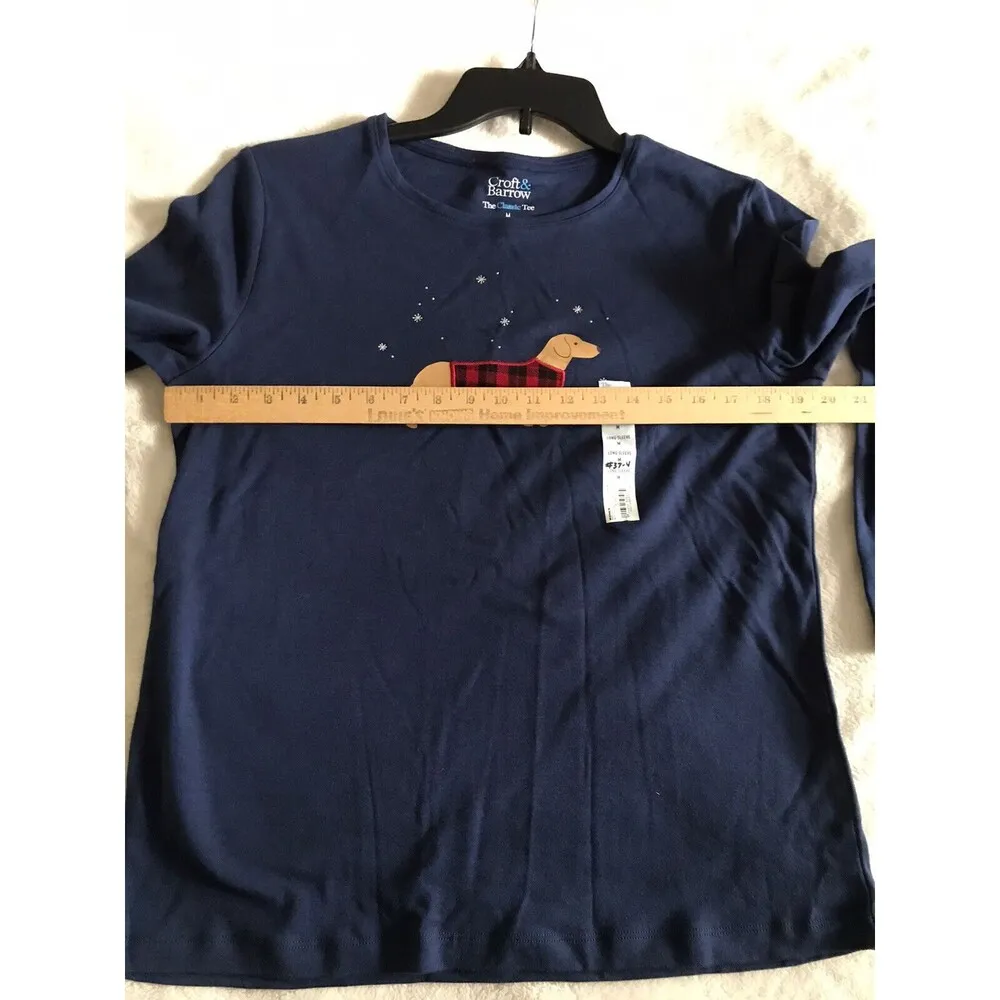 Christmas Dog Top Shirt Sz M New Cotton Navy Blue Long Sleeve - Image 7