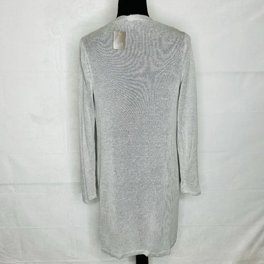 NWT J Jill Open Cardigan Sweater Womens Sz XS Gray/Silver Linen Blend Pockets - Image 7