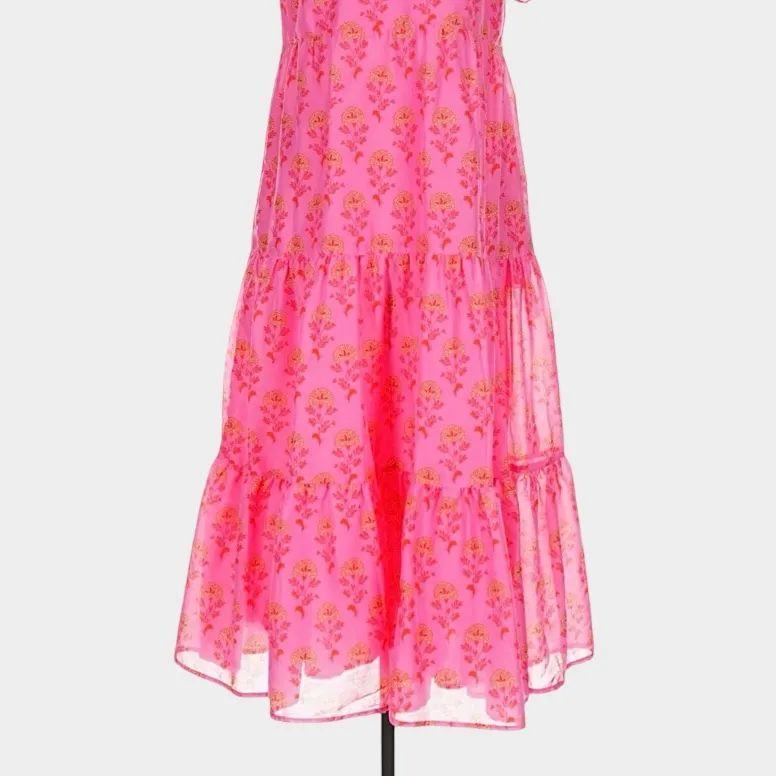 J. Marie Cassidy Pink Floral Tiered Midi Dress XS Vacation Spring - Image 9