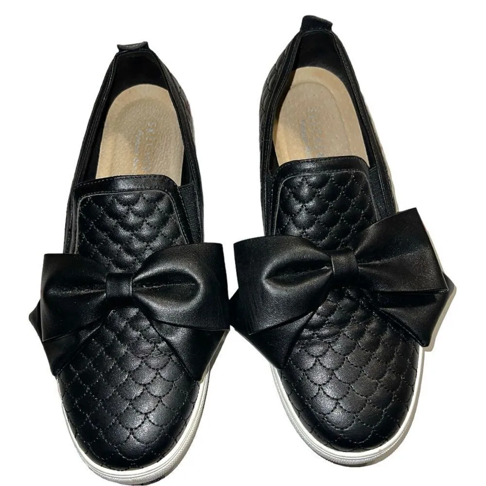Skechers street black quilted memory foam slip on bow front shoes! - Image 2