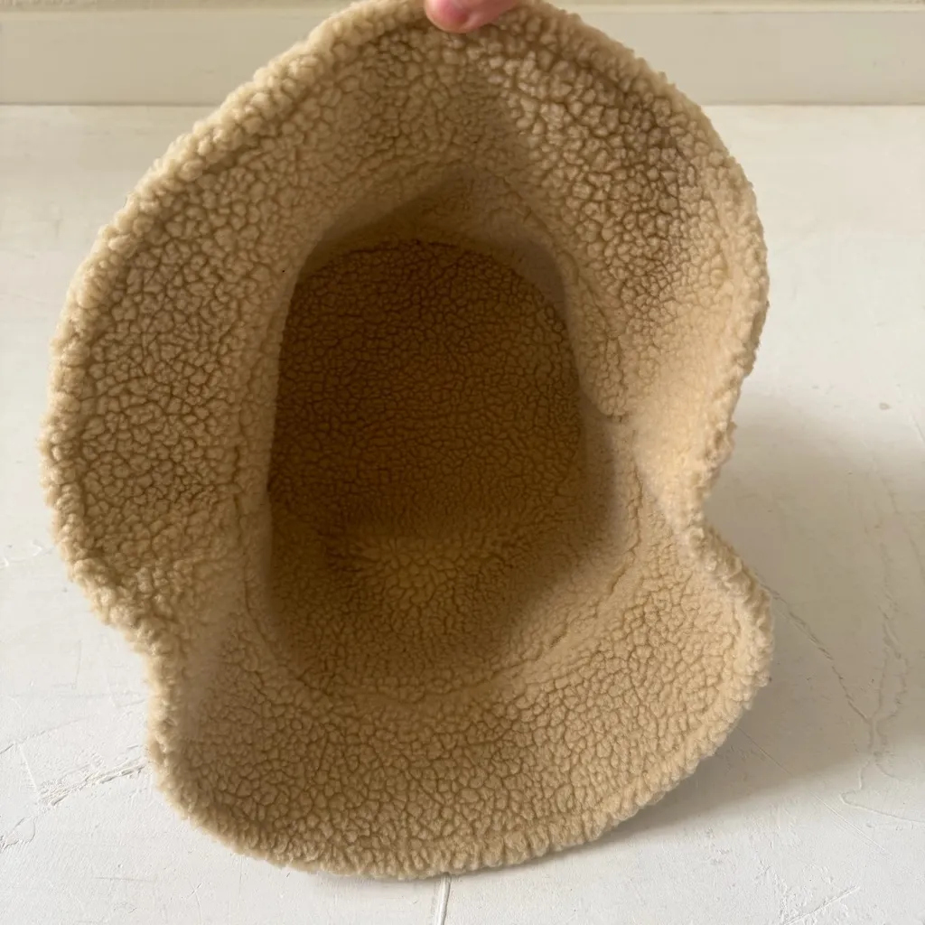 Shearling Fur Sherpa Bucket Hat Camel Khaki Unisex Winter Cap Almond Ivory Tan - Image 6