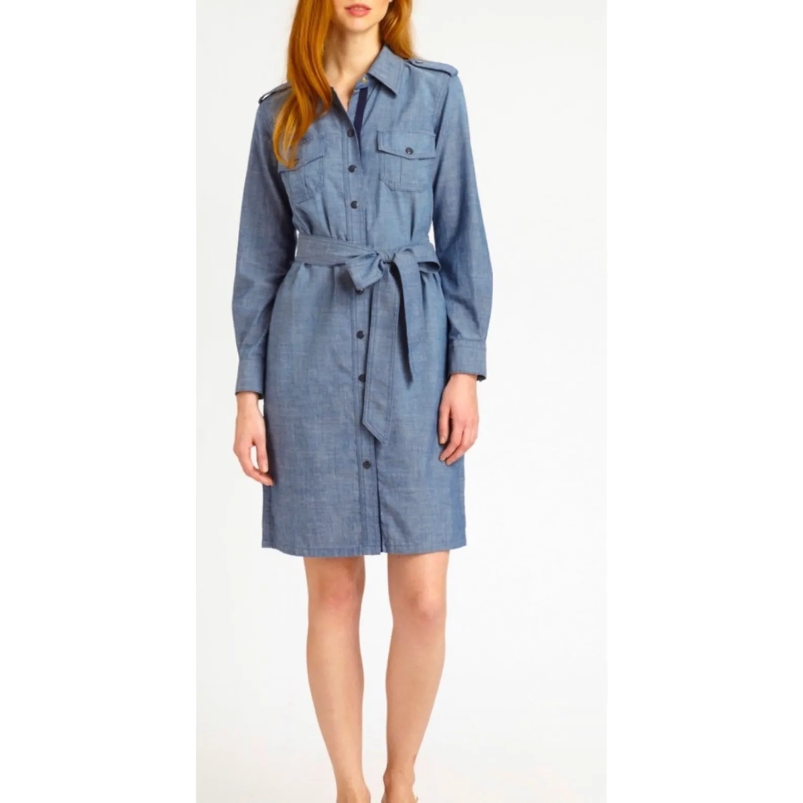 Tory Burch Cora Chambray Shirt Dress Stonewash Belted Long Sleeve‎ Blue Size 2 - Image 12