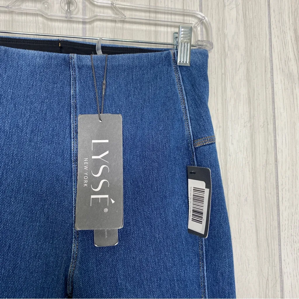 NEW LYSSE Lace Up Hem Crop Chambray Pant in Mid Wash size S Small NWT - Image 8