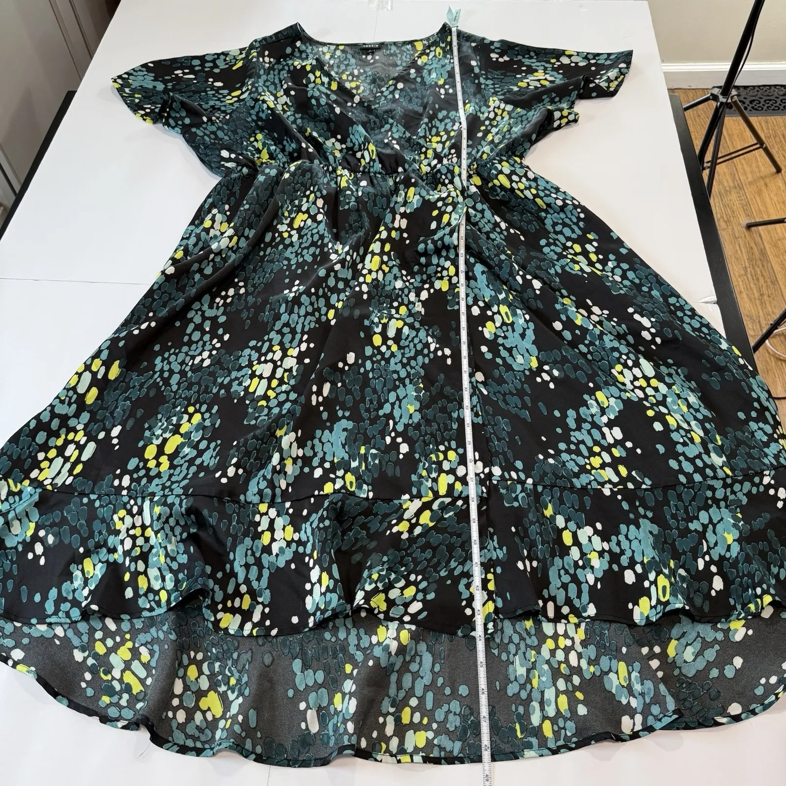 Torrid Black Green Geo Bubble Print Flutter Sleeve Wrap Dress Size‎ 2X Pockets - Image 11
