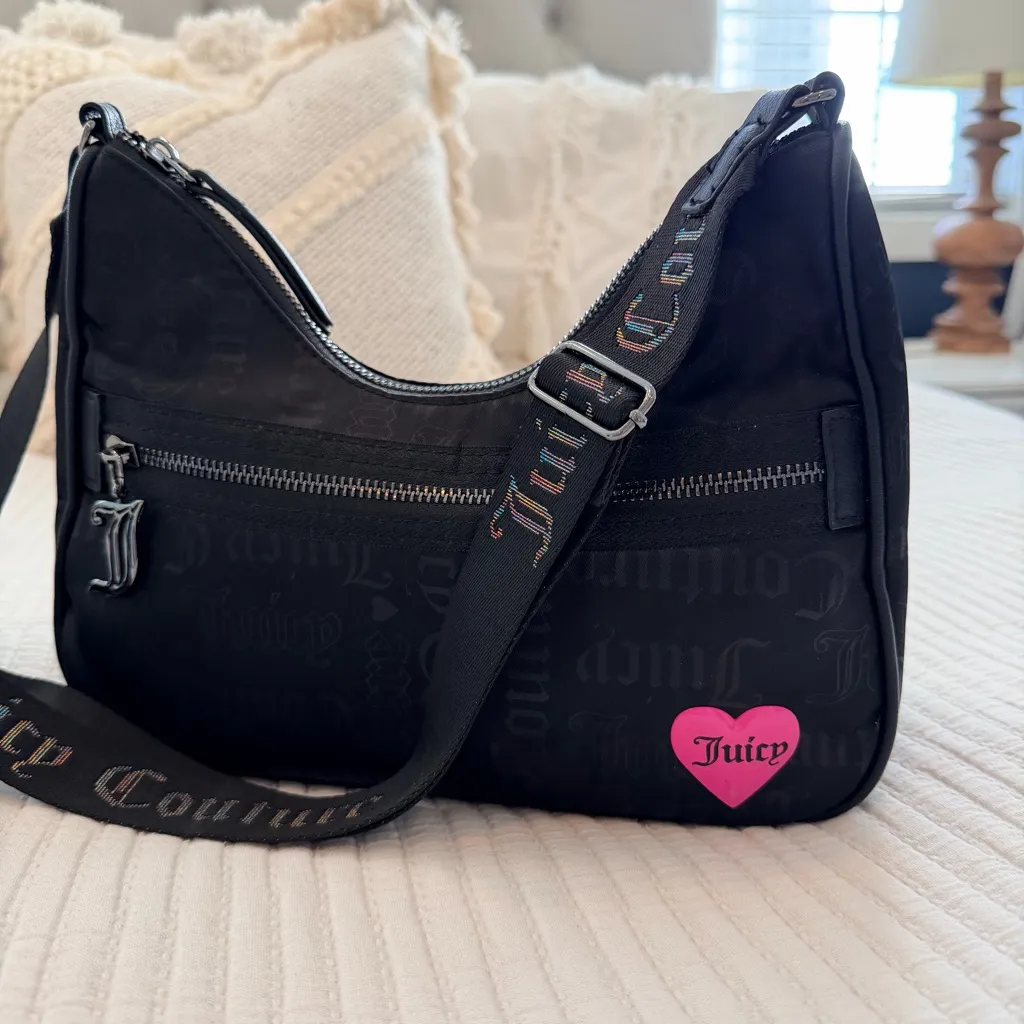 Juicy Couture Material Girl Black All Over Print Shoulder Bag with Coin Pouch - Image 3