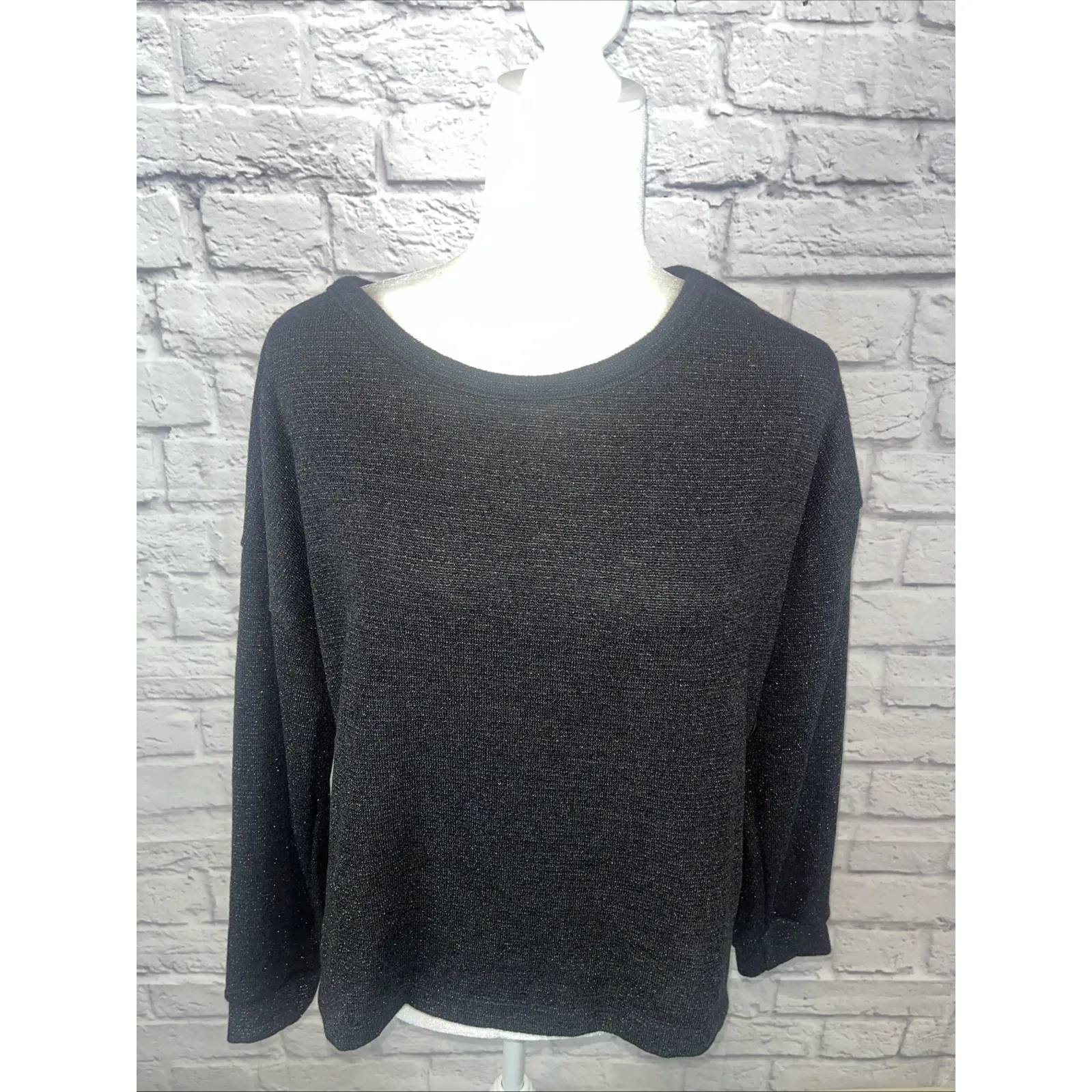 Kaileigh Women's NWOT Black Sparkle Open Back Holiday Dressy Sweater Size PS - Image 2